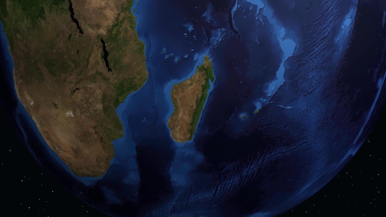 Animazione 3D della Terra che zooma su Antsirabe, Madagascar con dati di localizzazione