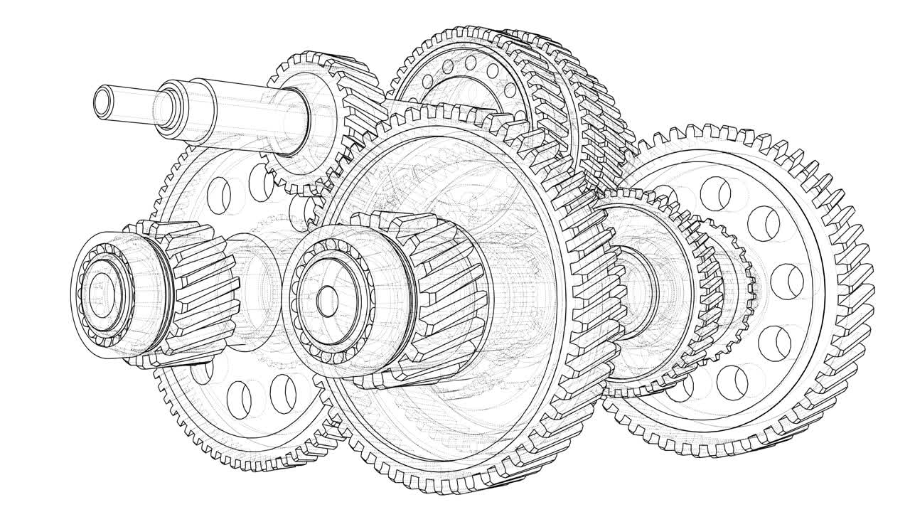 Outline gearbox concept. 3D illustration video