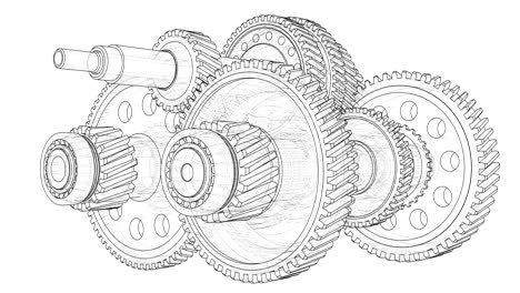 outline gearbox concept. 3d illustration video