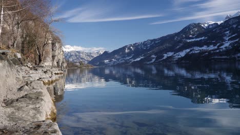 beautiful shot of a mountain lake in switzerland while winter