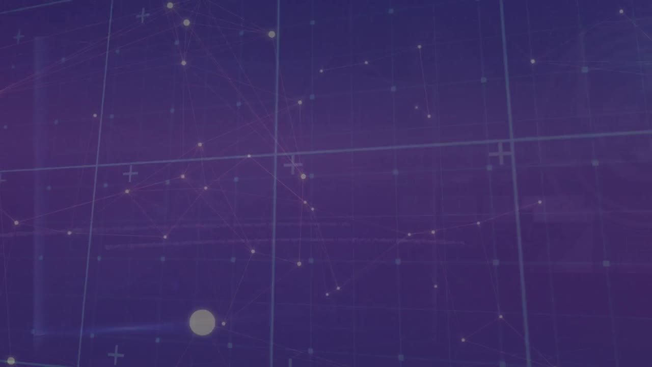 animación de la red de conexiones y procesamiento de datos sobre fondo azul