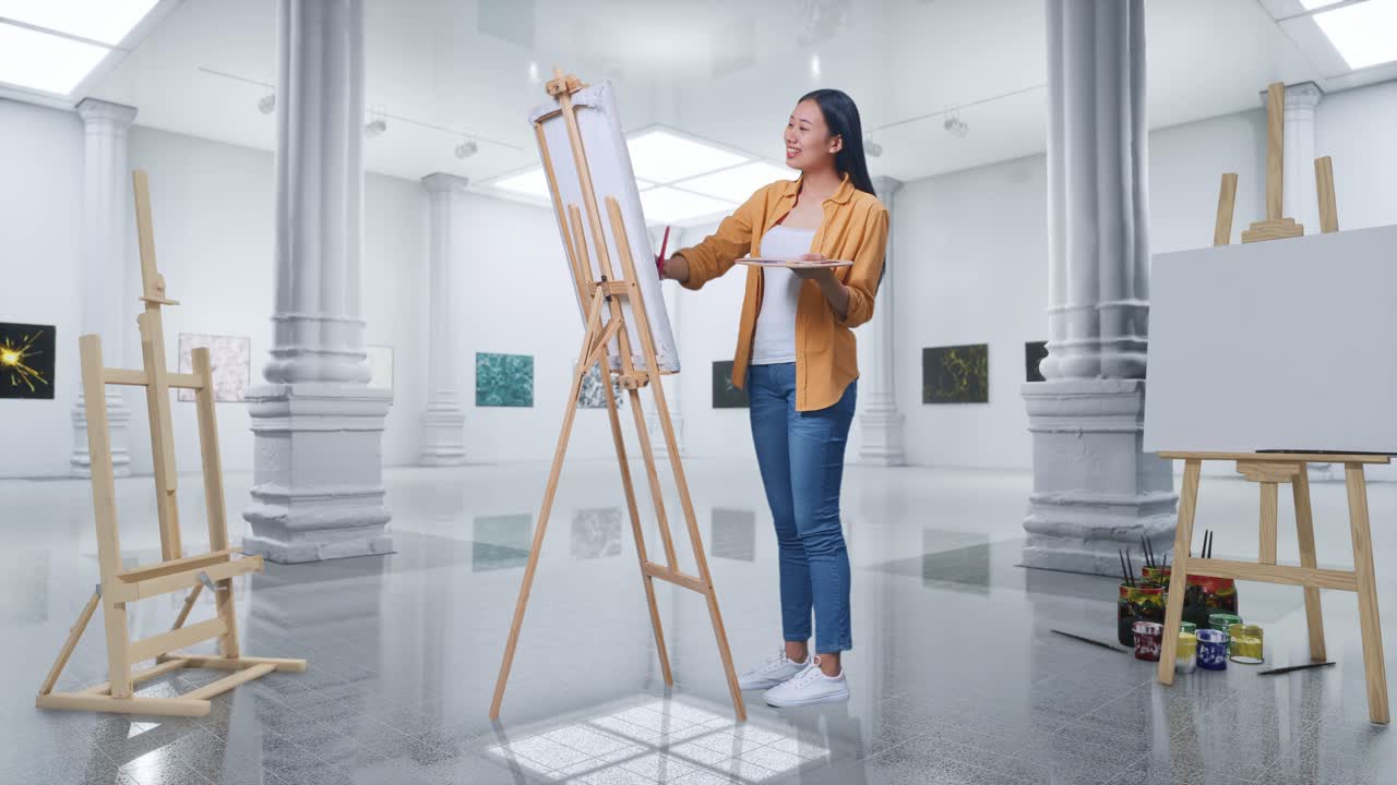 미술관 에서 여자 그림 을 그리는 것