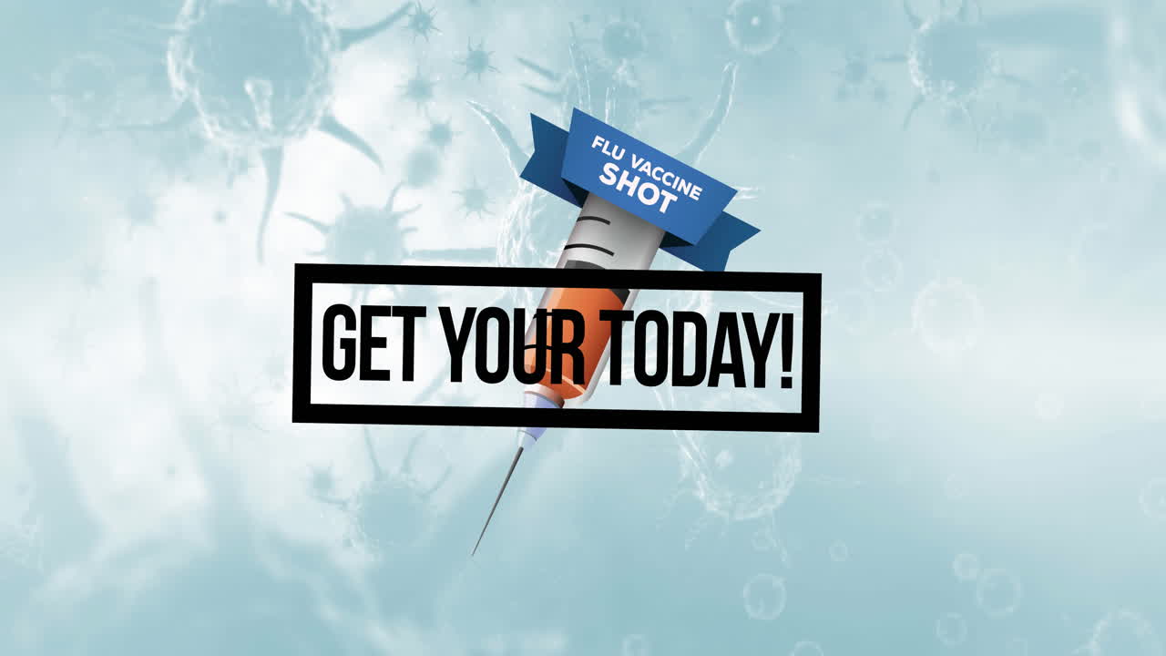 바이러스 세포 위에 인플루엔자 주사 텍스트의 애니메이션