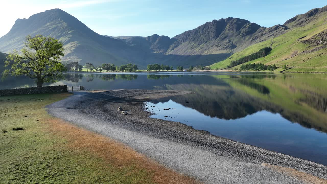Early morning view of Buttermere lake and Haystacks