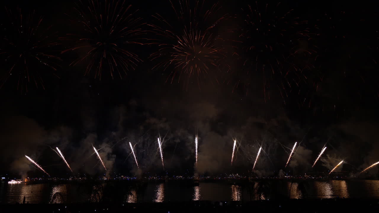 Fireworks on the sky at the Cannes Fireworks Festival at night