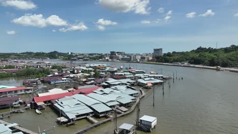 drone traditional stilt village kampong ayer on the brunei river in bandar seri begawan, the capital of brunei darussalam