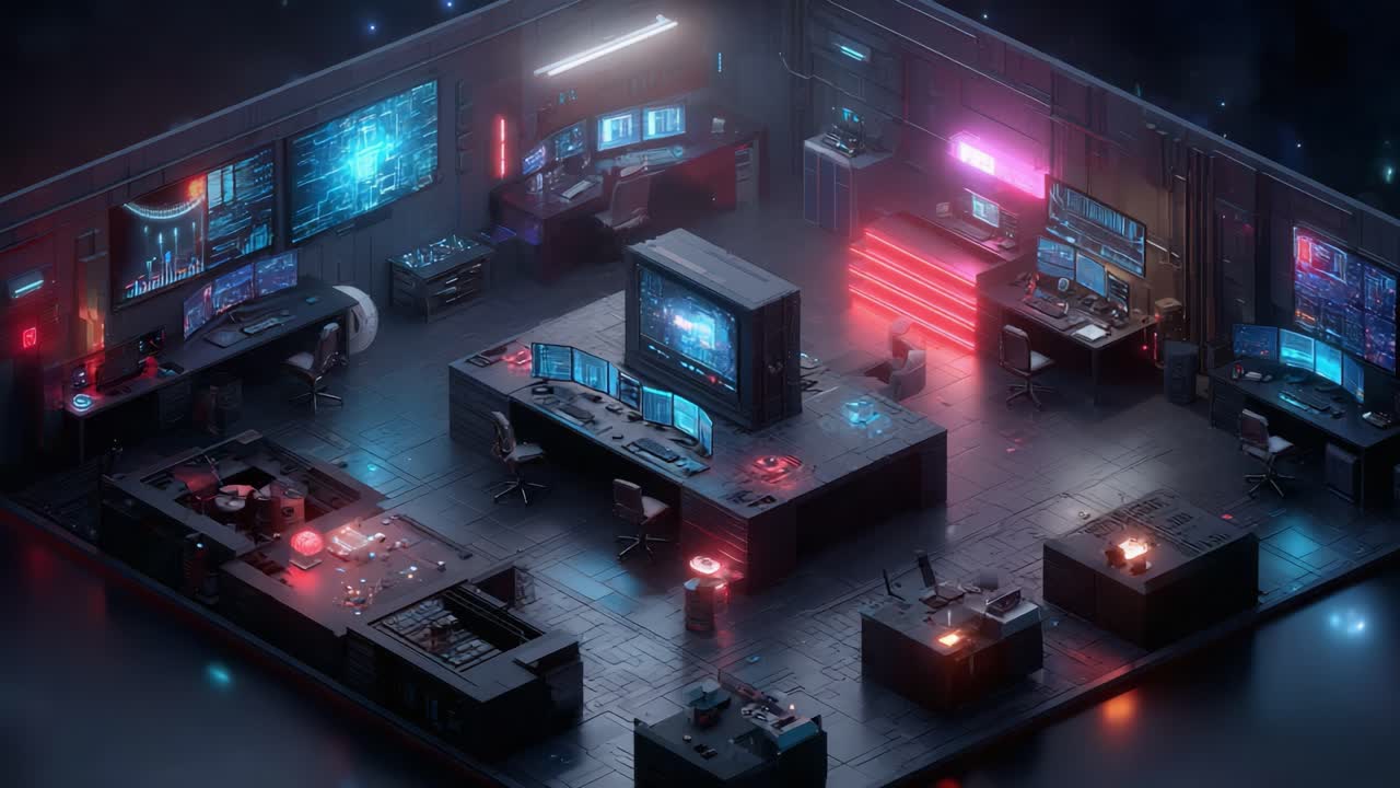 An Immersive Look Inside a High-Tech Control Room Filled with Advanced Monitors and Cutting-Edge Technology, Set in a Dark, Futuristic Environment