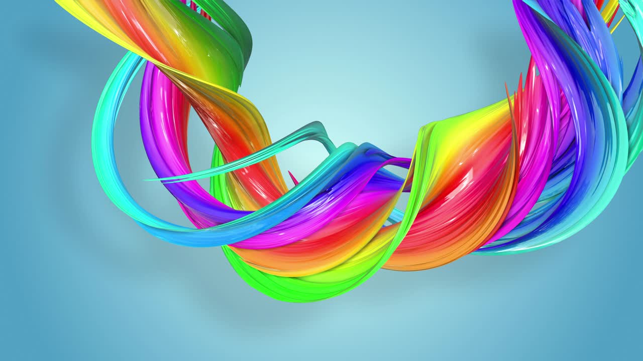 무지개 색의 환상적인 아름다운 리본, 휘어지고 구부러진, 다채로운 크리에이티브 배경, 부드러운 부드러운 애니메이션, 4k 선과 컬러 그라디언트.