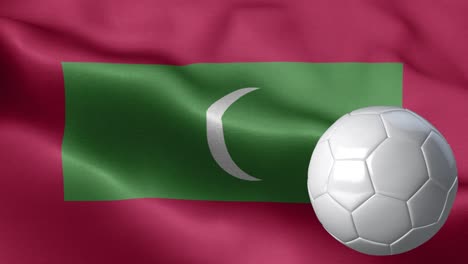 マルディブの国旗とサッカーボール - マルディヴの国旗 高い詳細 - 国旗 マルディフの波紋 ループ可能な要素 - 織物の質感と無限のループ - サッカーボールと旗