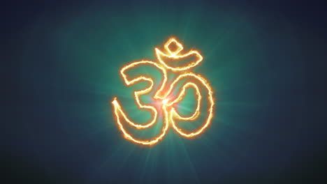 om symbol made of fire with aura spinning behind it, meditation yoga spiritual awakening visualization concept