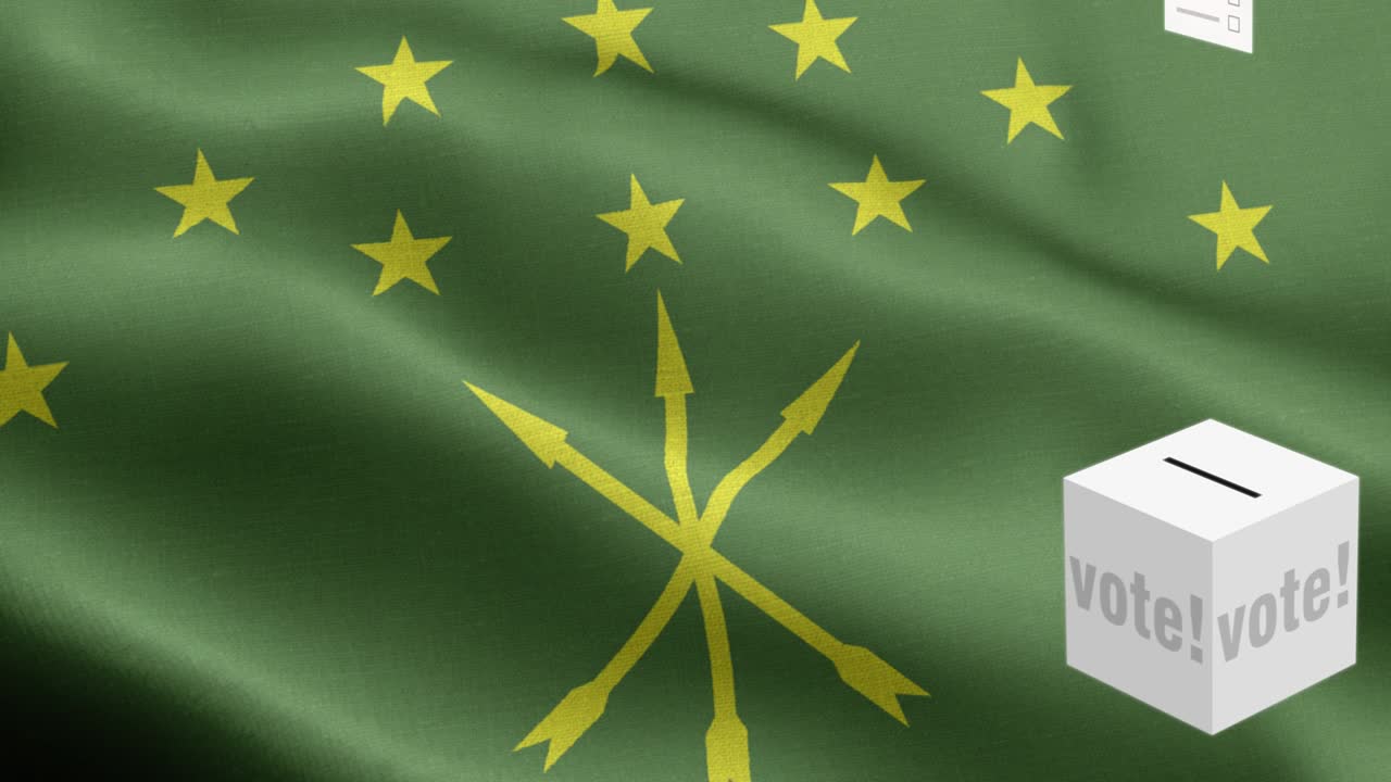 las papeletas de votación vuelan a la caja para la selección de adygea - caja de votación frente a la bandera - elección - voto - bandera de adygesia - bandera de adygesia de alto detalle - bandera nacional patrón de ondas de adybesia elementos loopables - textura de tela y bucle sin fin