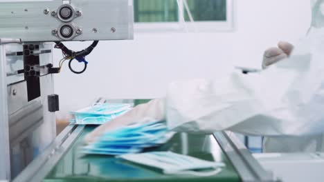 face mask production line in modern factory