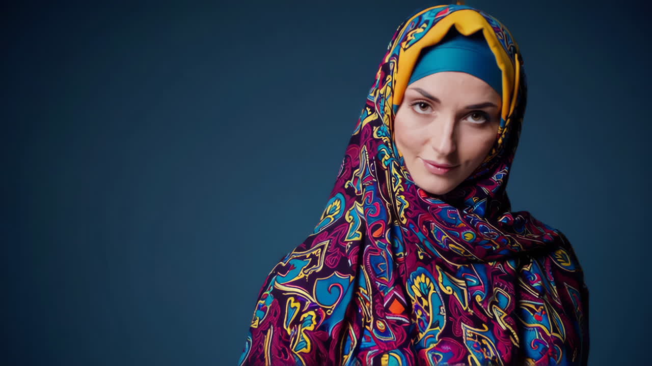 Close-up Portrait of a Woman in a Colorful Hijab