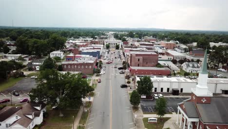 Aerial-pullout-of-Graham-North-Carolina,-Hometown-America