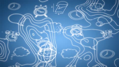 animatie van wiskundige vergelijkingen met klokpictogrammen en bewegende vormen op blauwe achtergrond