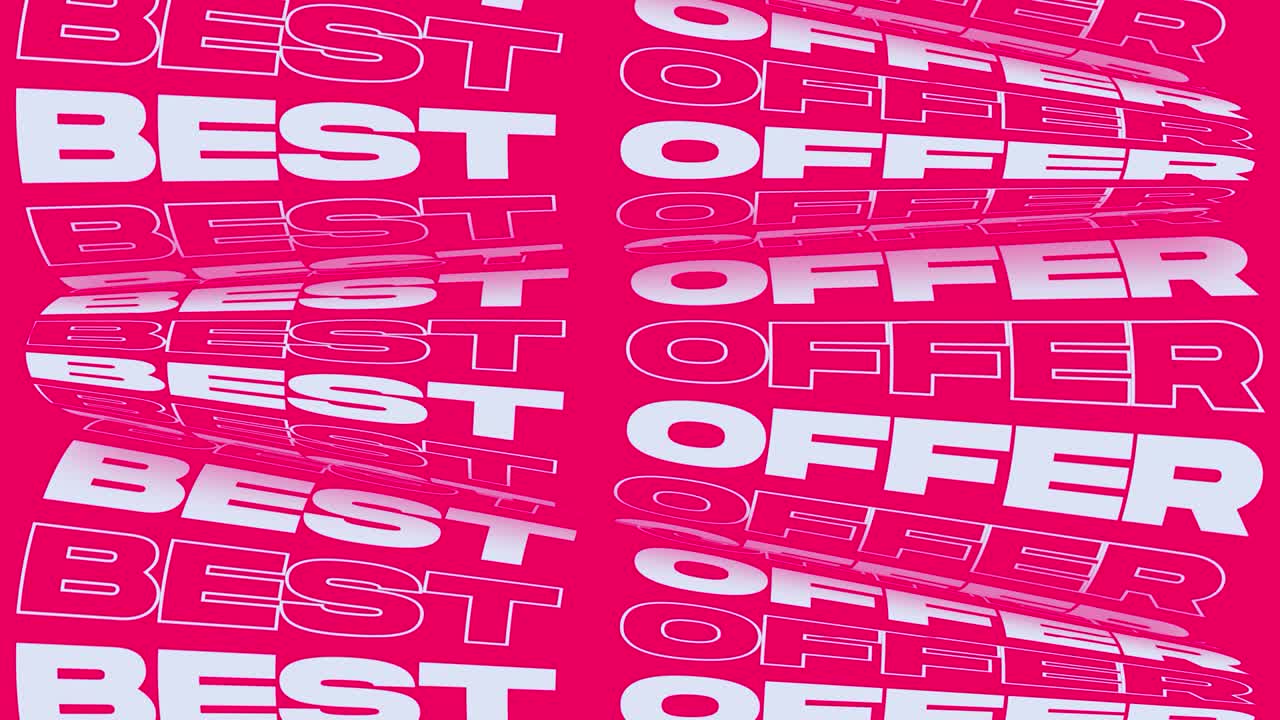 mejor oferta rosa brillante animación promocional bucle de fondo. rollos de palabras perceptibles bajo precio cartel de cartel para publicidad promocional. llamativa mejor oferta de redes sociales vídeo de anuncio de marketing cinético.