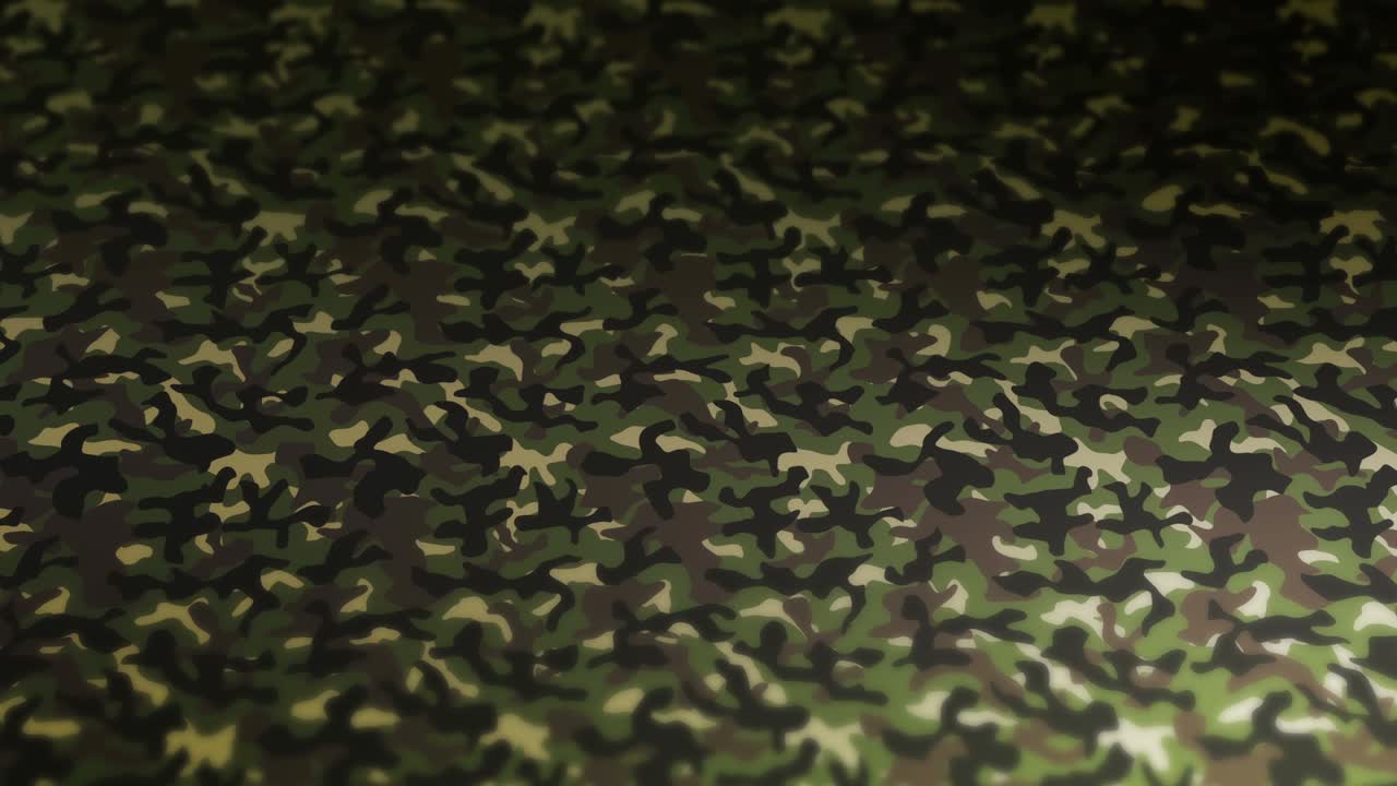 Green camouflage pattern background. Military uniform concept. Abstract line and wave texture. Loop animation.