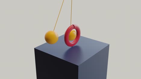 loop animation pendulum swinging, 3d yellow balls and rotating wheel.