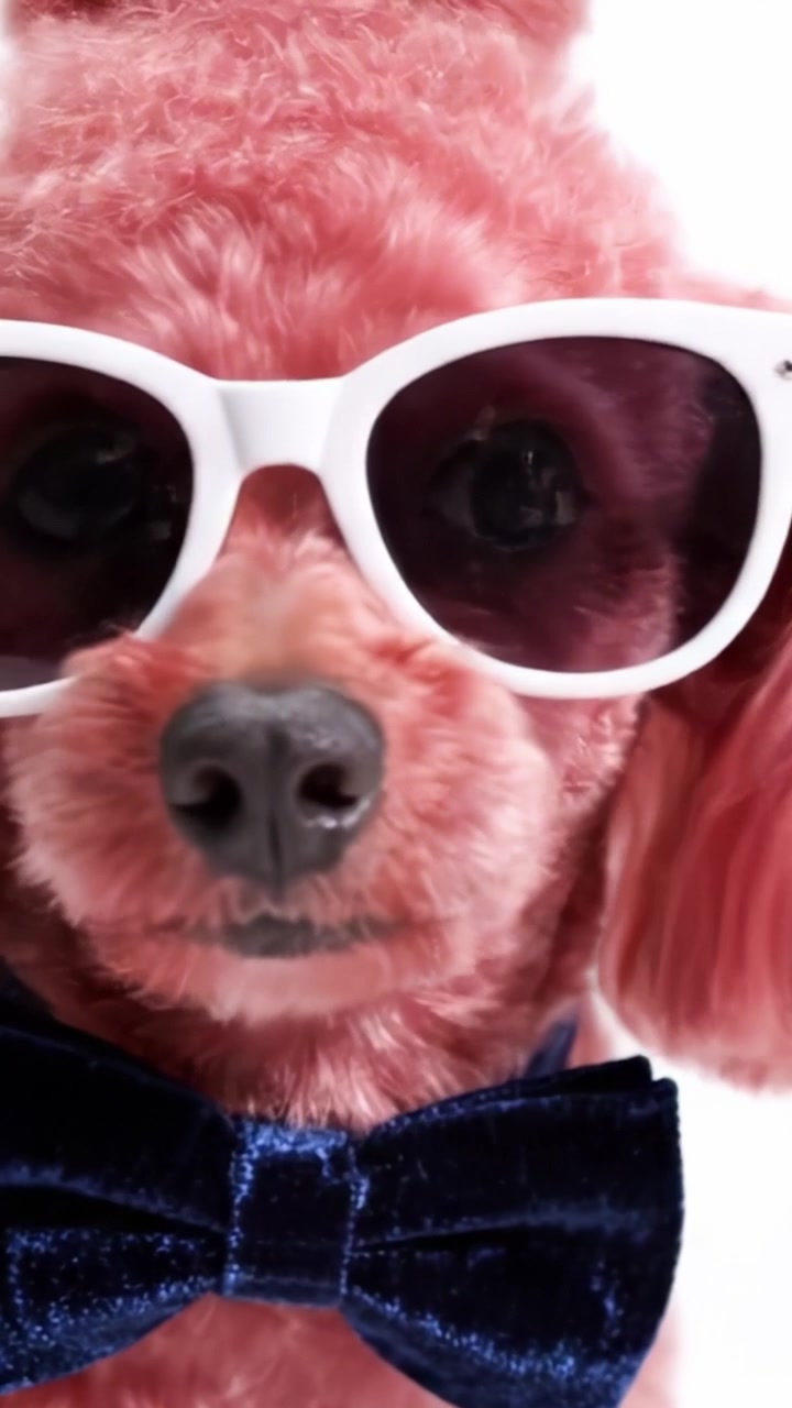 Un Elegante Barboncino Rosa con Occhiali da Sole e un Papillon Mostra il Suo Look alla Moda in un Ritratto Accattivante