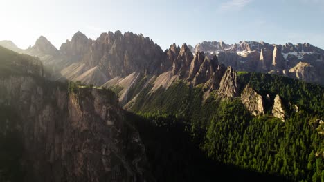 majestic view of steep sharp peaks of italian dolomites alps during sunrise