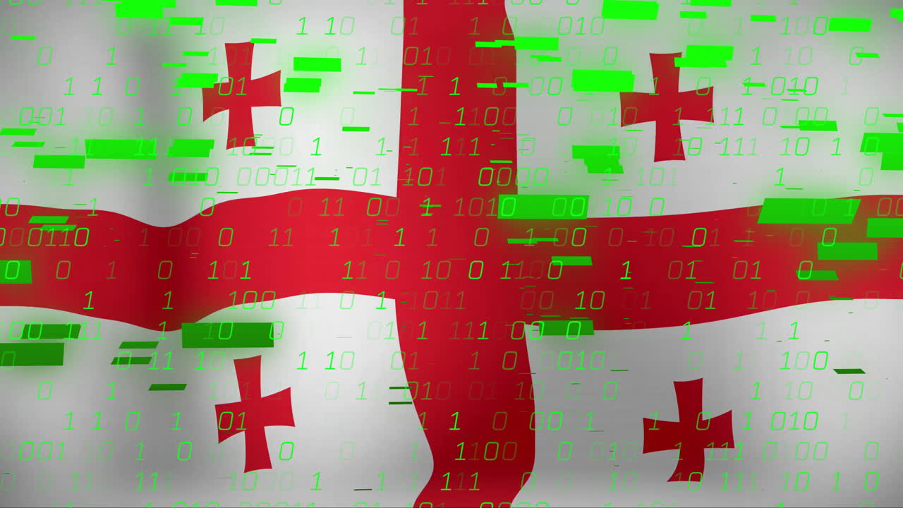 Binary code animation over Georgia national flag in digital display
