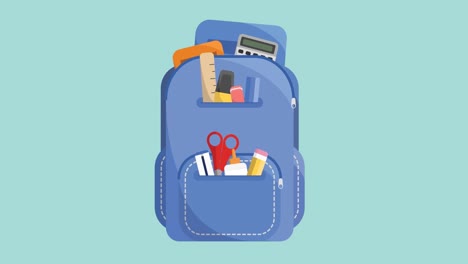 animación del icono de la bolsa escolar que se mueve sobre un fondo verde