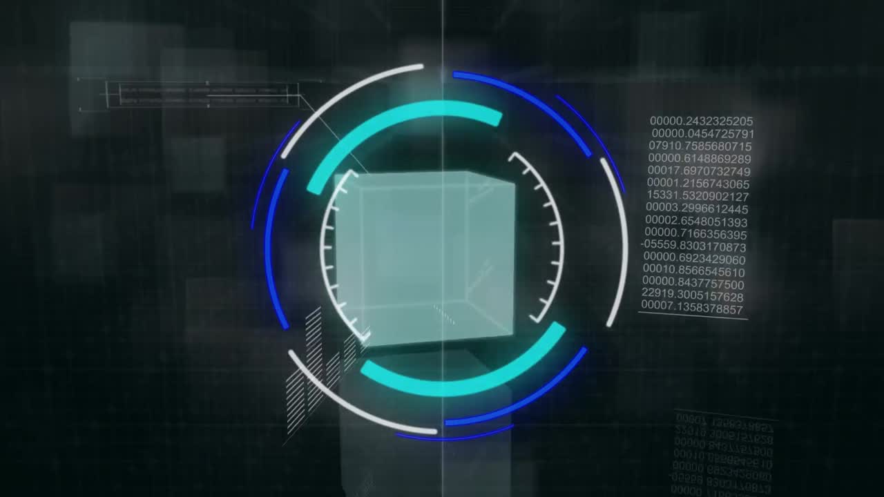 Animation of scope scanning over data processing on black background