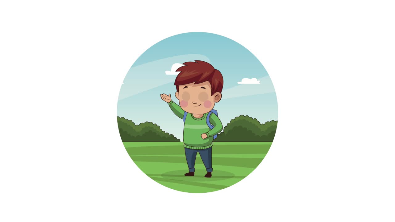 menino estudante no personagem do acampamento