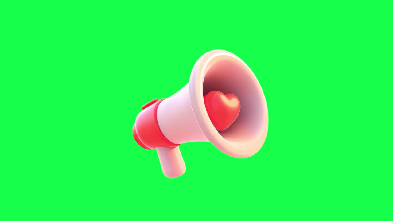 Animazione di un megafono a forma di cuore, video 4K trasparente, green screen