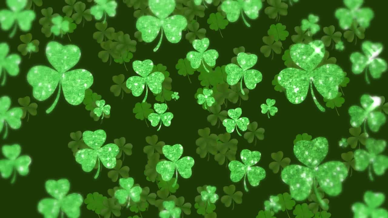 Animation of green clovers falling for St. Patricks day