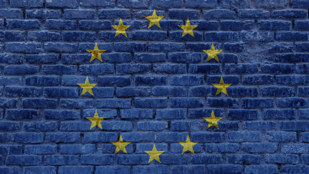 벽돌 벽면 배경에 유럽 연합 발. 외관 오래된 돌 벽돌 텍스처