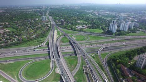 aerial drone view of toronto canada highway