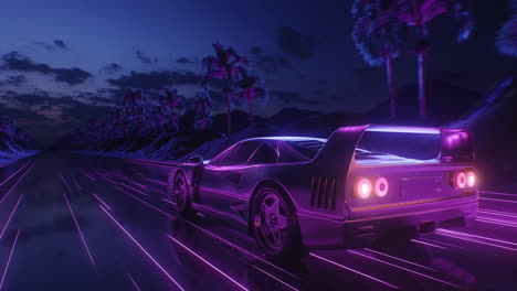 loop car and background neon retro wave 80s style