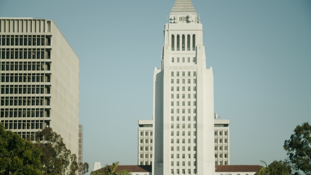 Los Angeles City Hall and Fountain in Urban Landscape