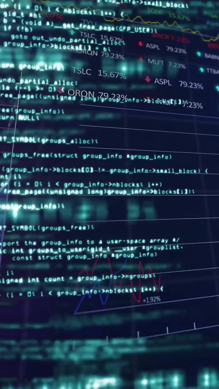 Animazione di elaborazione dati statistici e di mercato azionario contro uno sfondo blu.