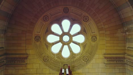 aerial revealing shot of the interior windows within sacramentinos church