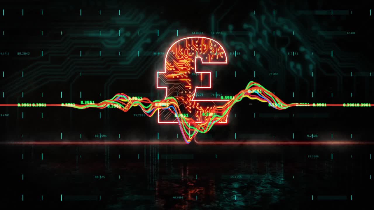 파운드와 검은색 배경 위의 그래프의 애니메이션