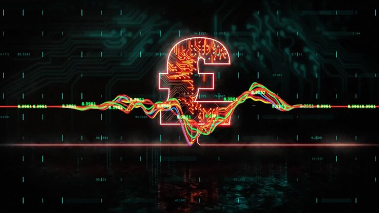 Animation of graphs over pound and black background