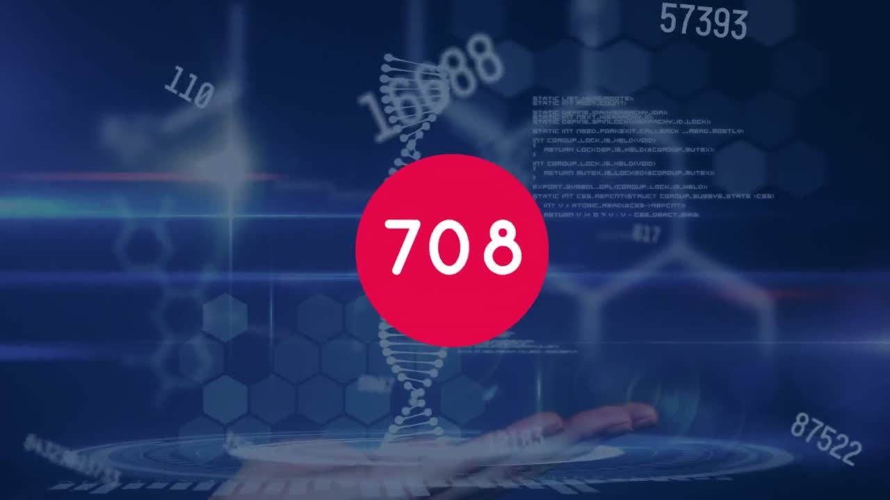 숫자의 애니메이션 변화와 dna 가닥, 의료 데이터 처리