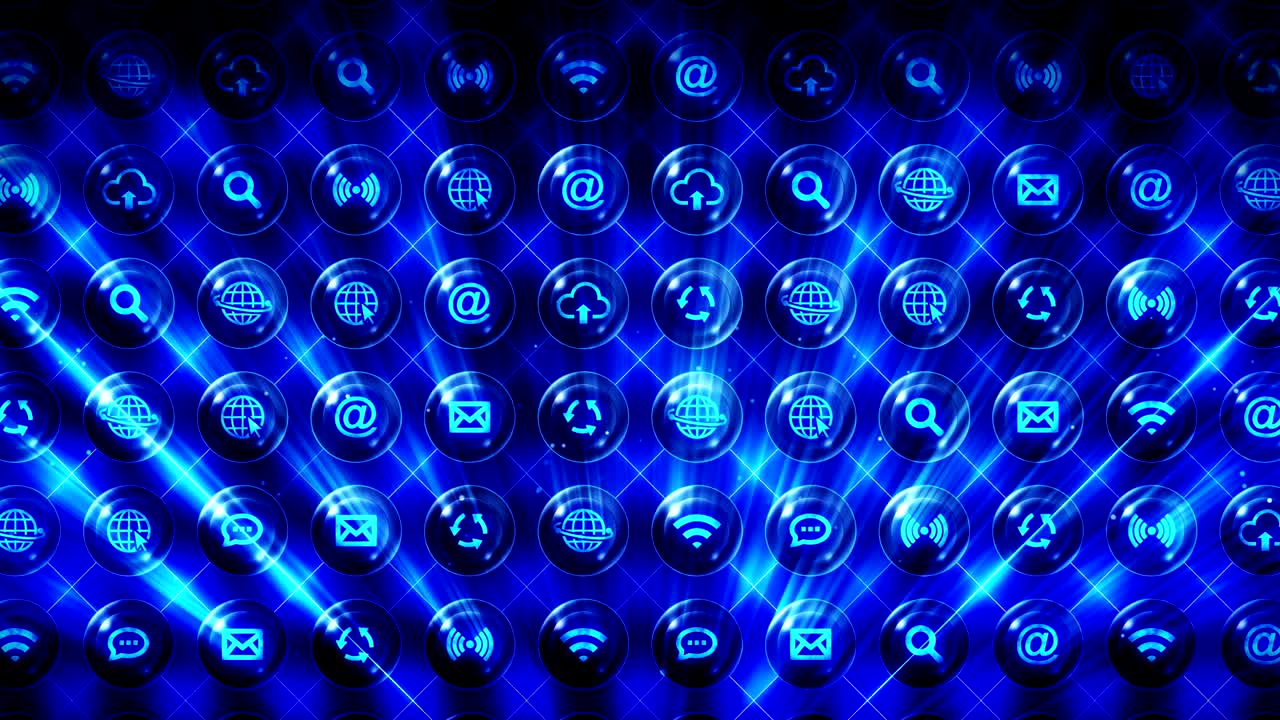 Set of Web Icons, Internet Communication Background, CG Loop Animation,
