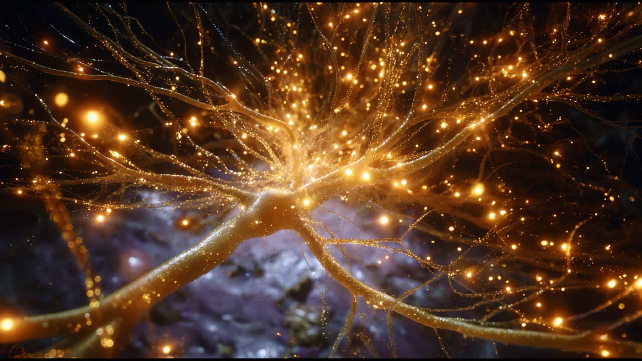 Illuminated Neural Network: A Stunning Visualization of Dazzling, Interconnected Neurons Resembling Starry Skies in an Abstract Underwater World