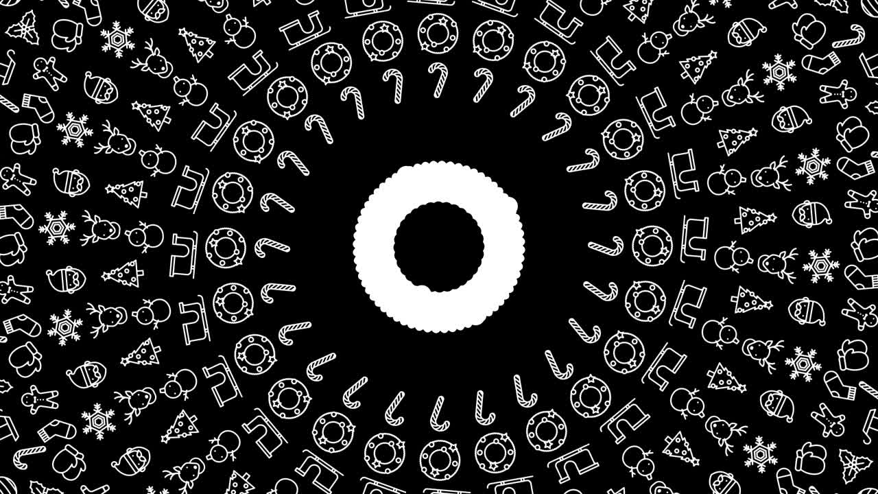 coroa de navidad redonda rama de muérdago icono patrón forma de círculo girar ilustración en movimiento en fondo de color rojo animación de bucle sin costuras 4k, y luma canal alfa mate con centro de espacio de copia