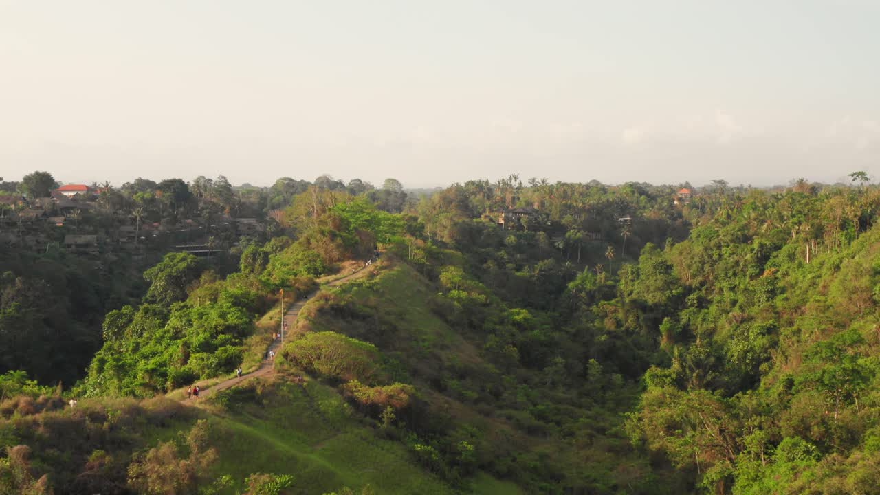 The ridge walk near Ubud during sunset. Aerial shot