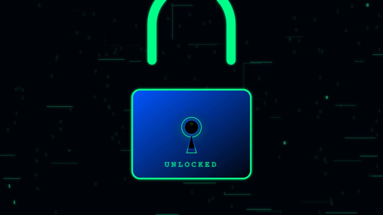 Digital Security Padlock Icon Switching Between Secured and Unlocked States
