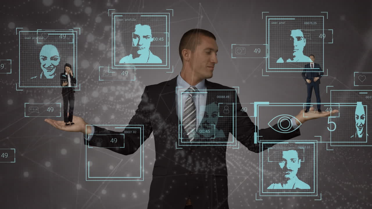 анимация реакций в социальных сетях на кавказского бизнесмена с малым бизнесменом под рукой