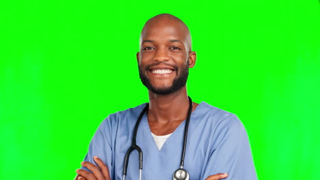 Green-screen-surgeon,-arms-crossed