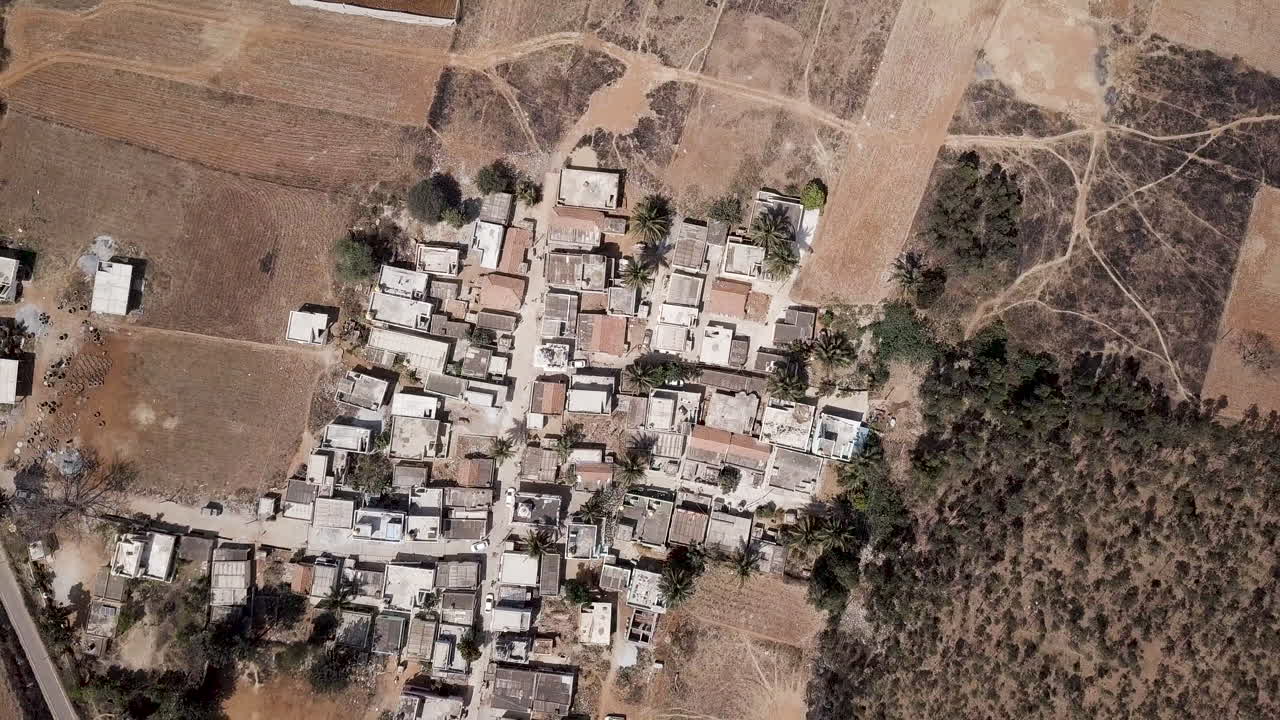 Aerial: Top Shot of small urban village in india