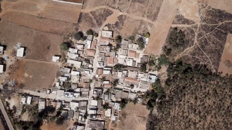 aerial: top shot of small urban village in india