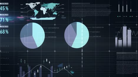 Animation-of-multicolored-infographic-interface-against-black-background