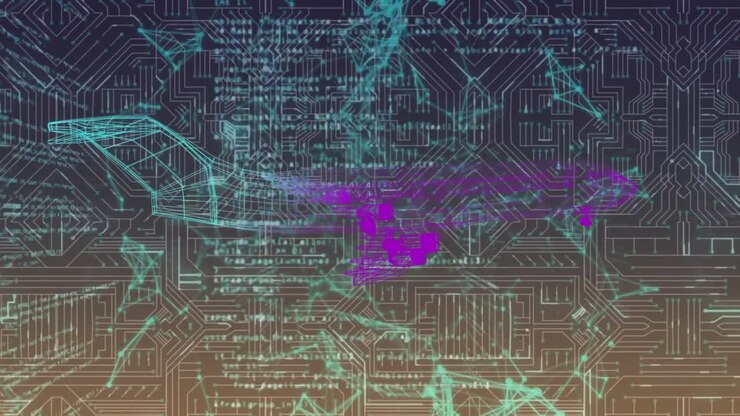 Animation of data processing over shapes and plane